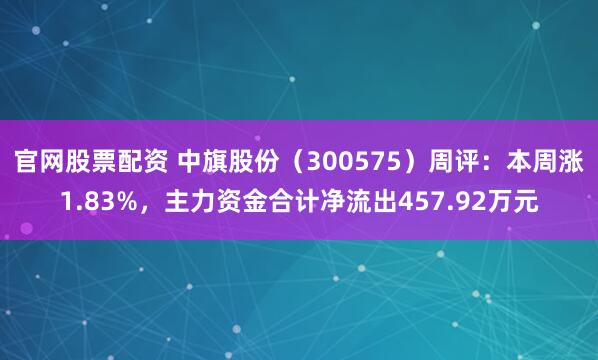 官网股票配资 中旗股份（300575）周评：本周涨1.83%，主力资金合计净流出457.92万元